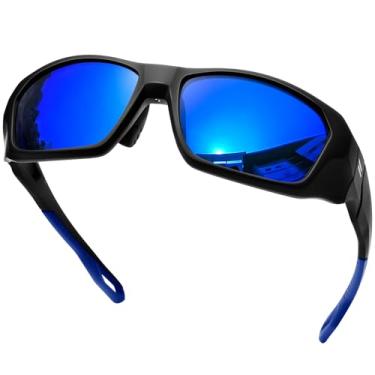 Imagem de KANASTAL Óculos de Sol Esportivos Masculino Polarizado Espelhado Azul Oculos Ciclismo Envolventes Feminino UV400 Retangular Corrida Clássico Cycling Blue Sunglasses -Azul Preto