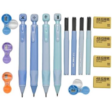 Imagem de Maydahui 4 lapiseiras de 2,0 mm com 20 refis de grafite 2B e 4 apontadores/borrachas com aderência ergonômica, adição de subtração, multiplicação, divisão, símbolos para desenho, escrita e esboço