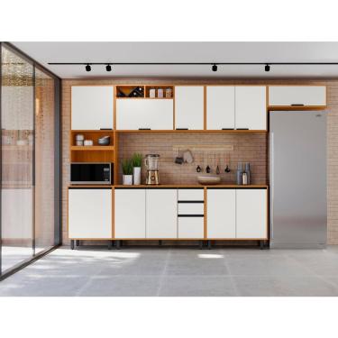 Imagem de Cozinha Completa Poliman Ravena 6 Peças 3 Aéreos 2 Balcões Paneleiro Freijó Off White