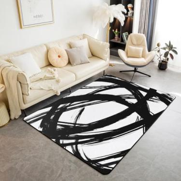 Imagem de Tapete de área Abstarct preto e branco, 1,78 m x 9,5 cm para mulheres adultas e homens, tapete geométrico listrado geométrico para minimalistas, tapete de piso interno com linhas de graffiti, tapete