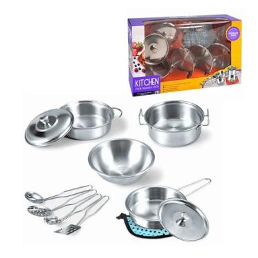 Imagem de Kit Panelinhas De Aço Inoxidável Infantil 9 Peças Kitchen Cook Food To