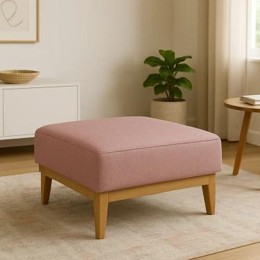Imagem de Puff Luxo Corino Retangular Base Mesa Madeira Lar & Estilo Rosa