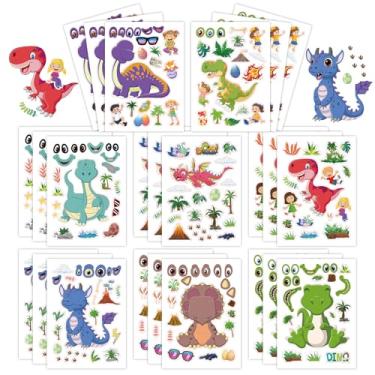 Imagem de 24 folhas 21 x 14 cm. Faça seus próprios adesivos de dinossauro para lembrancinhas de festa infantis, faça adesivos de rosto para atividades infantis, suprimentos artesanais
