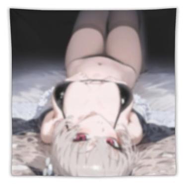Imagem de LIEGBMEU Tapeçaria sexy de anime menina 152 x 152 cm arte de colcha de parede decoração de tapeçaria caprichosa AF119