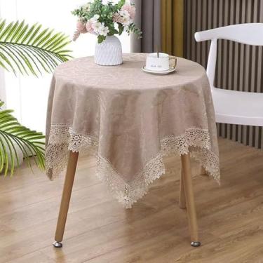 Imagem de Toalha de mesa quadrada pequena impressa com macramê toalha de mesa simples, tecido lavável, capa de mesa pequena para jantar, festa de casamento, decoração de casa, marrom 119 x 119 cm