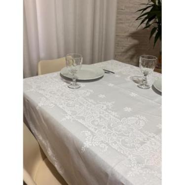 Imagem de Toalha de Mesa Tecido Linhão Rústico de 4 E 6 Lugares. Durabilidade e Lindas Estampas.(BRANCA PÉTALAS,1,40X2,10-6 LUGARES)