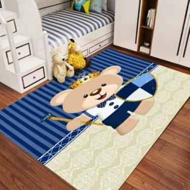 Imagem de Tapete Quarto Infantil Tatame Antiderrapante Emborrachado Criança Bebe Berço Urso Principe Marinho