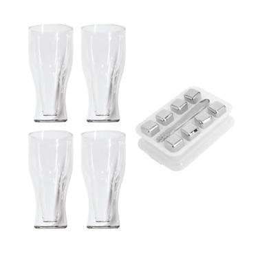 Imagem de kit 4 Copo Tulipa Dupla Parede + 8 Cubos de Gelo de Inox