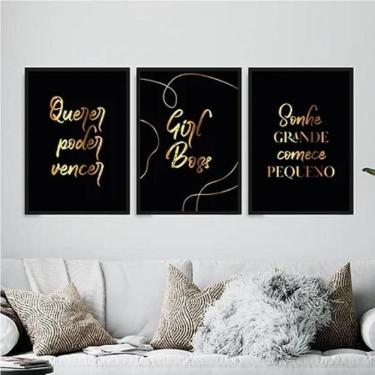 Imagem de Kit 3 Quadros Poder Querer Vencer 45X34Cm - Com Vidro Preta
