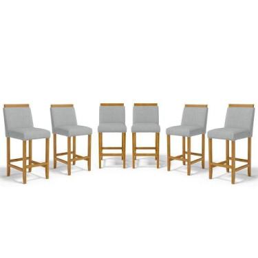Imagem de Kit Com 6 Banquetas Eloá Madeira Maciça Assento Estofado Para Bancada 