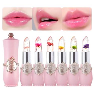 Imagem de BINGBRUSH 6 batons que mudam de cor, geleia de flor de cristal rosa pH humor de longa duração Labiales hidratante labial hidratante labial mágico coreano brilho labial 24 horas conjunto de maquiagem