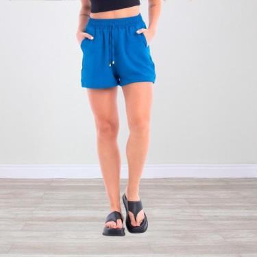 Imagem de Shorts Básico Feminino Tecido Crepe Duna - Ju Ribeiro Ind, Azul anil, 