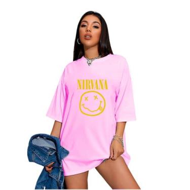 Imagem de Camiseta Oversized Feminina Banda Nirvana - FSL.CONF, Rosa, M