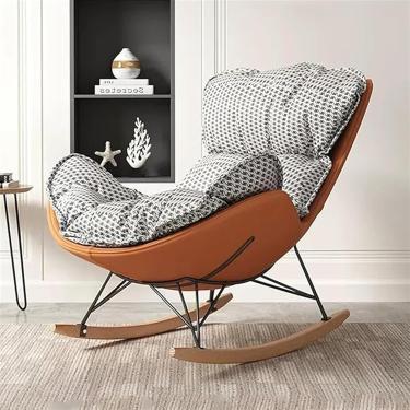 Imagem de Cadeira De Balanço Deslizante Cadeiras De Acento Estofada, Cadeiras De Balanço De Pano Tecnológico Lounge Lazer Cadeiras, Com Base De Madeira Maciça Para Sala De Est, Dark Gray, One Size