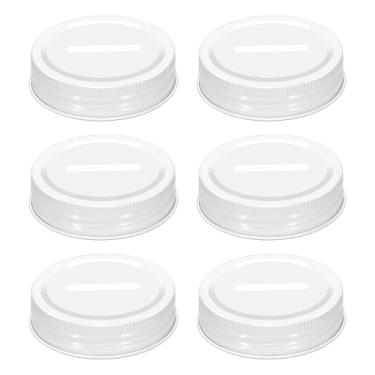Imagem de 6 peças de tampas de banco de moedas para frascos de pedreiro de boca regular, cofrinhos de moedas, tampa de metal para economia de dinheiro, tampa compatível com potes de conserva Mason, 70 mm