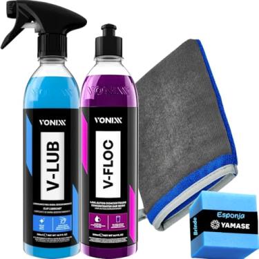 Imagem de Kit Descontaminação de Pintura - Luva Clay Bar Descontaminante Vonixx - V-lub 500ml - V-floc Shampoo Neutro 500ml
