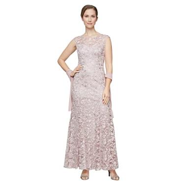 Imagem de Alex Evenings Vestido feminino longo sem mangas para mãe da noiva com xale (tamanho pequeno e regular), Renda rosa, 40