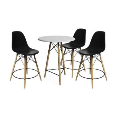 Imagem de Mesa Bistrô Eames Eiffel Branca Com 3 Banquetas Pretas De Madeira - Co