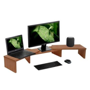 Imagem de Suporte De Mesa Base Elevada Ajustável 3 Monitores Gamer Notebook Made