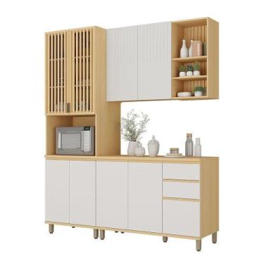 Imagem de Cozinha Compacta 100% Mdf 3 Pçs Aura Luciane Móveis Carvalho/Cinza Cri