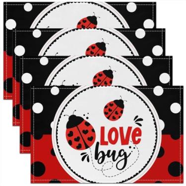 Imagem de Jogo americano fofo de joaninha, 30,5 x 45,7 cm, conjunto de 4 jogos americanos kawaii, animais selvagens, joaninhas, para crianças, adolescentes, adultos, moda, decoração geométrica de mesa de