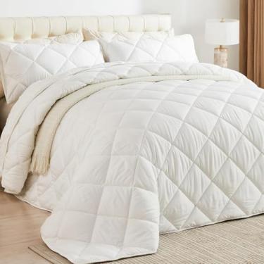 Imagem de ENJOHOS 132 x 120 edredom king extragrande branco extra largo California King para cama extra grande, roupa de cama leve e respirável com 2 fronhas combinando