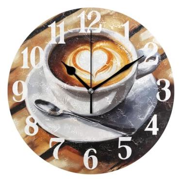 Imagem de Relógio para sala de estar, xícara de café, relógio de parede redondo cozinha 25 cm, silencioso, operado por bateria, quartzo, atômico, analógico, decorativo, quarto, casa