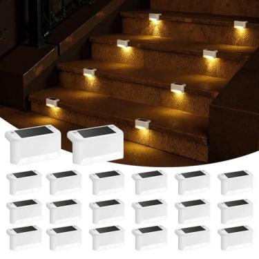 Imagem de APONUO Luzes solares de deck 20 peças, lâmpada de cerca solar LED impermeável para pátio, escadas, caminho de jardim, degraus e cercas (branco quente)