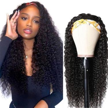 Imagem de Peruca com bandana Punmasa Human Hair Deep Wave 60cm para mulheres neg
