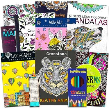Imagem de Pacote com 10 livros de colorir para adultos – Pacote com 10 livros de colorir adultos para mulheres, homens com mandalas e mais | Livros avançados para colorir a granel