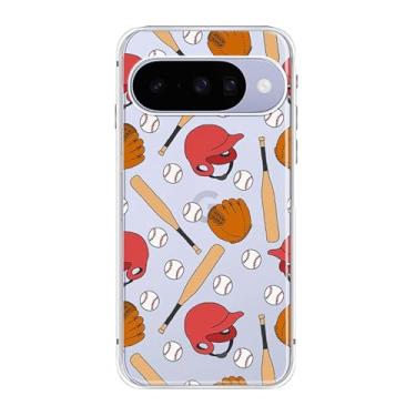 Imagem de Peachy Life Capa compatível com Google Pixel 10, estampa legal de beisebol, design esportivo divertido, capa protetora transparente de TPU macio de 6,3 polegadas (padrão de taco de beisebol)