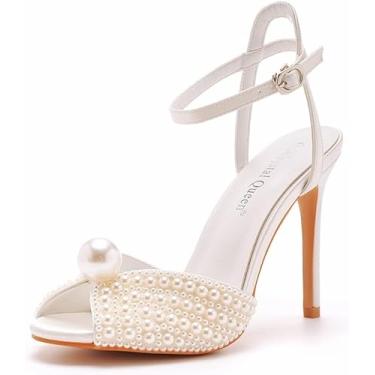 Imagem de Sandálias De Salto Alto Para Casamento Boca De Peixe, Saltos Altos Brancos De Pérola De 10,5 Cm, Sapatos De Noiva De Vestido De Festa Feminino, Champagne, 8.5 UK