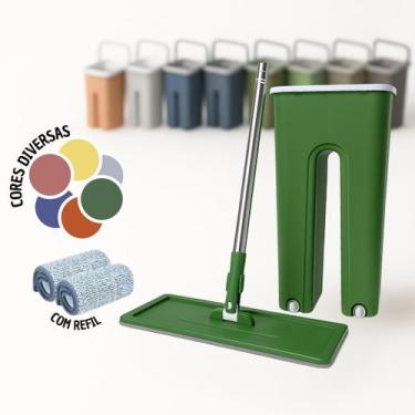 Imagem de Mop Flat com Refil Microfibra Esfregão Mágico com Balde 8 Litros Limpe