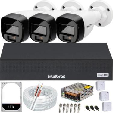 Imagem de Kit 3 Câmeras Full Color Intelbras Dvr Mhdx 1104c Hd 1TB colorido 24hr