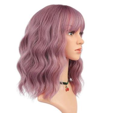 Imagem de Peruca EnileCor Purple Short Curly Wavy Bob Sintética Feminina