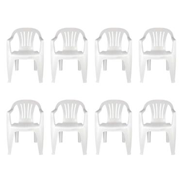 Imagem de Kit 8 Cadeiras Poltrona Plástica Empilhavel Reforçada Branca 182kg Mor