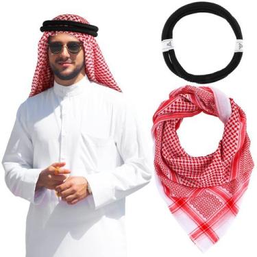 Imagem de Lenço de cabeça Holberry Arab Shemagh Muslim Keffiyeh Red - Hoolerry
