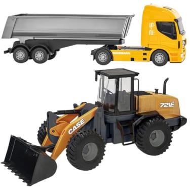 Imagem de Kit Caminhão Basculante Caçamba Brinquedo Criança Trator Terra Pá Carregadeira Case 721E