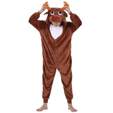 Imagem de Macacão infantil unissex de flanela para cosplay de Halloween para meninas e meninos (rena de café, 6 anos)