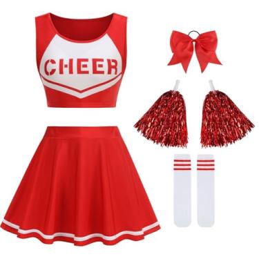 Imagem de AGCOAH Cheerleader Uniform Costume for Women Tenns Crop Top Cheer Outfit 5PCS Red Halloween Party Cosplay