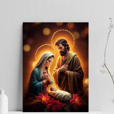 Imagem de Quadro Decorativo Natalino, Presépio Sagrado, MDF 20x28cm, Papel Glossy com Fita Dupla Face (Modelo 02)