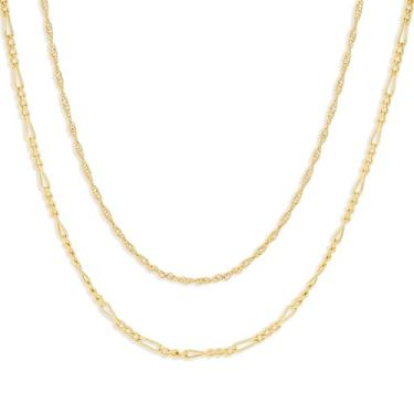 Imagem de Milla Colares em camadas para mulheres – Colar delicado banhado a ouro 14K ou prata, conjunto moderno de colar de corrente dupla, 17, Ouro amarelo, Sem Pedra Preciosa