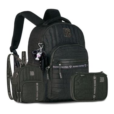 Imagem de Mochila Rebeca Bonbon Kit Escolar C Lancheira E Estojo Preto