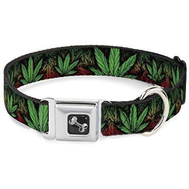 Imagem de Buckle-Down Coleira para cachorro com fivela de cinto de segurança - Maconha Haze Rasta/Preta - 2,5 cm de largura - Serve em pescoço de 38,1 a 66,0 cm - Grande