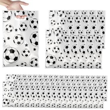 Imagem de SUNAI Pacote com 50 sacos de lembrancinhas de festa de futebol – Sacos de presente de plástico de 16,5 x 25 cm com design de bola de futebol para artigos de festa temática de aniversário