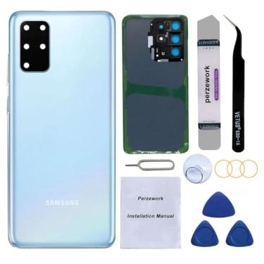 Imagem de Perzework Substituição de vidro traseiro OEM para Samsung Galaxy S20+ Plus 6,7 polegadas com kit de ferramentas de reparo e adesivo pré-instalado (azul molde)