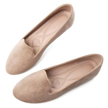 Imagem de Dear Time Mocassins Femininos Casuais, Confortáveis, Bico Redondo, Calçados Sociais, Slip-On, Balé Para Mulheres, Trabalho, Escritório, Cáqui, Tamanho 8,5