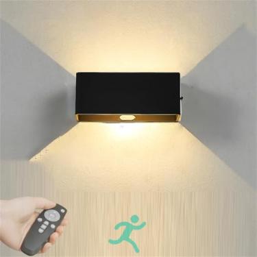 Imagem de Luminária de parede moderna com sensor de movimento, luminária de parede recarregável, operada por bateria, regulável, luminária de parede LED com controle remoto, quarto, sala de estar, esc