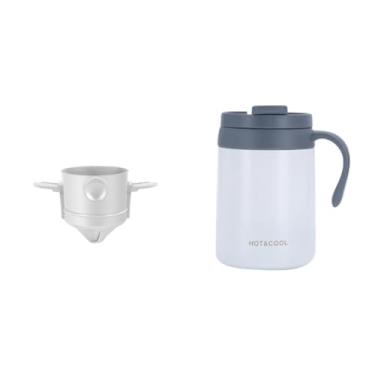 Imagem de Fenteer Conjunto de cafeteira com gotejador, à prova de vazamentos, garrafa de café portátil para acampamento, 500 ml para ao ar livre, escritório, Branco Sem Colher
