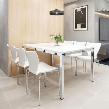 Imagem de Conjunto Mesa de Jantar Retangular 160cm X 75cm Smart com 6 Cadeiras Mono Cromado/Branco